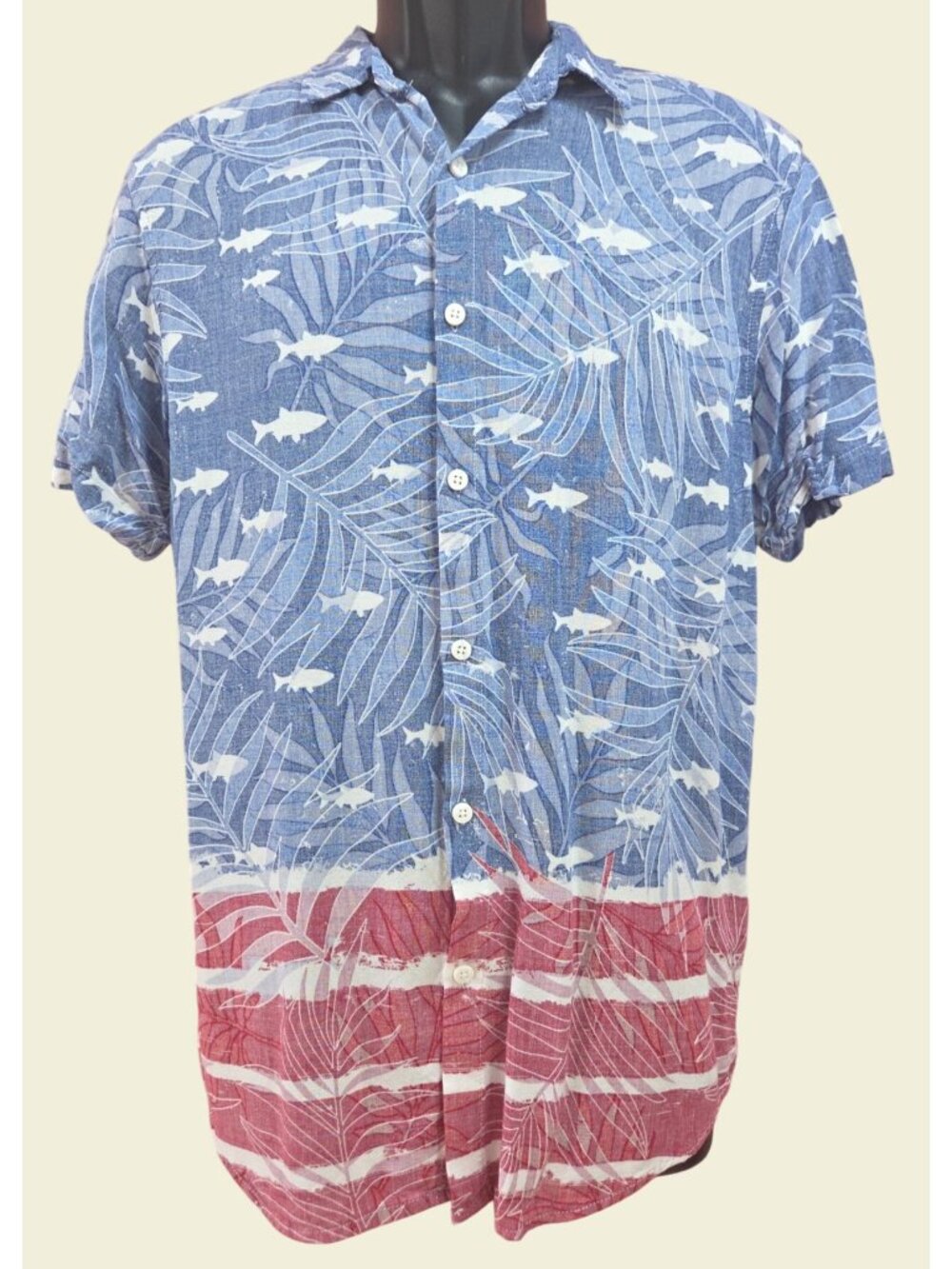 Ron Jon Surf Shop Blue-Red Tropical Fish Rayon Shirt Medium